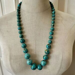 Chunky  Turquoise Composite Bead Necklace with Sterling Clasp